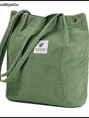Large Corduroy Tote Bag with Inner Pockets Shoulder Bag Work Beach Travel